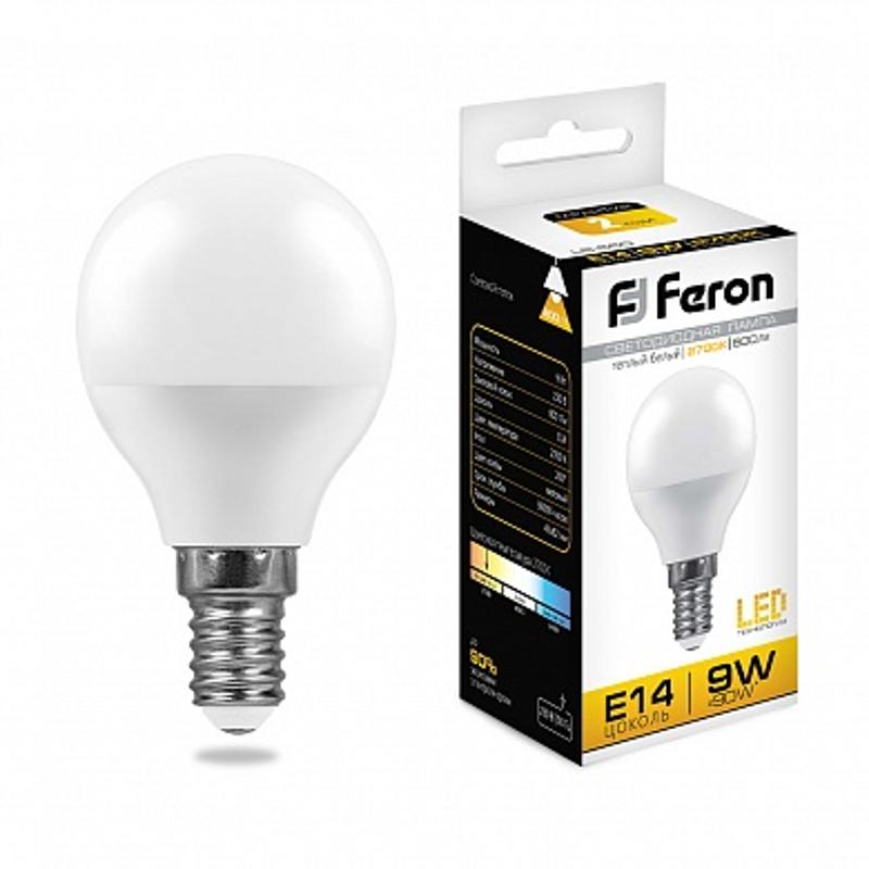 Лампа светодиодная LB-550 (9W) 230V E14 2700K G45 | 25801 | FERON — фото 1 | Sento