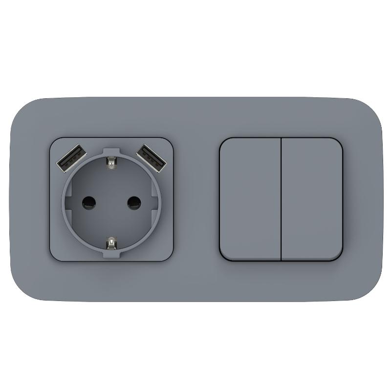 FLITE Розетка с заземлением со шторками 16А с USB A+A 3,1А быстрозажимные клеммы РСЮша11-1-ФлМ маренго | FI-R14-16-1-U21-D31-K35 | IEK — миниатюра 2