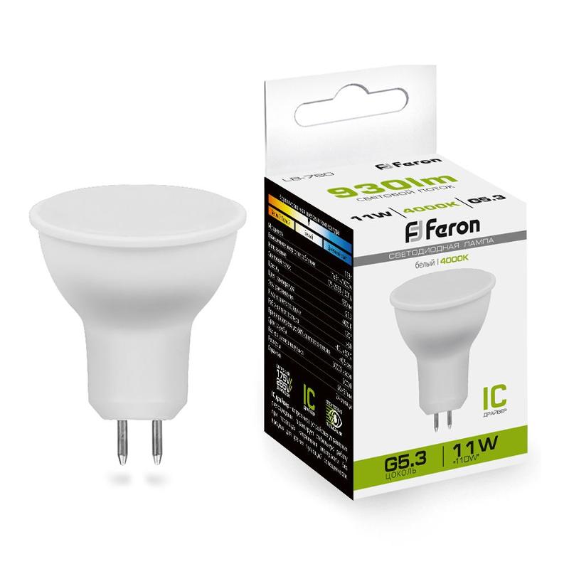 Лампа светодиодная, (11W) 230V G5.3 4000K MR16, LB-760 | 38138 | FERON — миниатюра 1