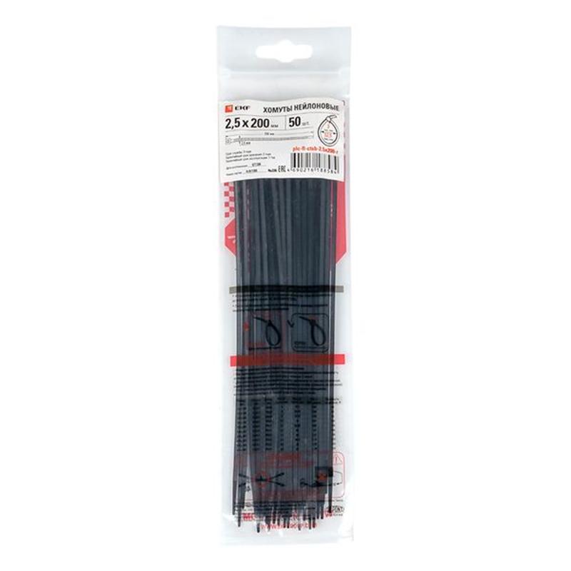 Хомут P6.6 стандартный (ч), 2.5x200 (50шт) FlexLock PROxima | plc-fl-ctsb-2.5x200-r | EKF — миниатюра 5