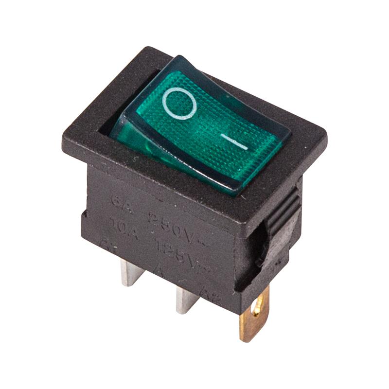 Выключатель клавишный 250V 6А (3с) ON-OFF зеленый с подсветкой Mini | 36-2153 | REXANT — фото 1 | Sento