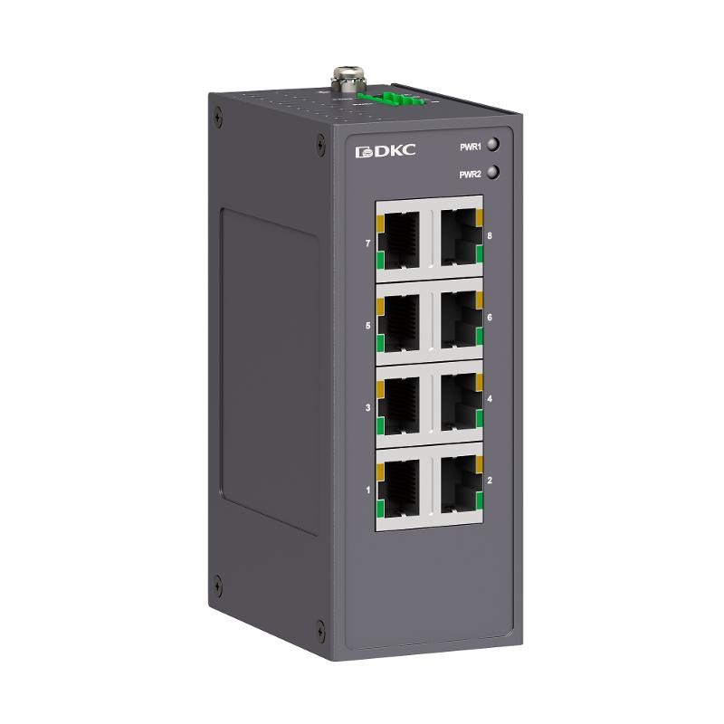 Промышленный неуправляемый коммутатор, 8×10/100Base-T(X) портов RJ45, 12-48В DC/18-30В AC, с резервированием | N1000-8T-P2 | DKC — фото 1 | Sento