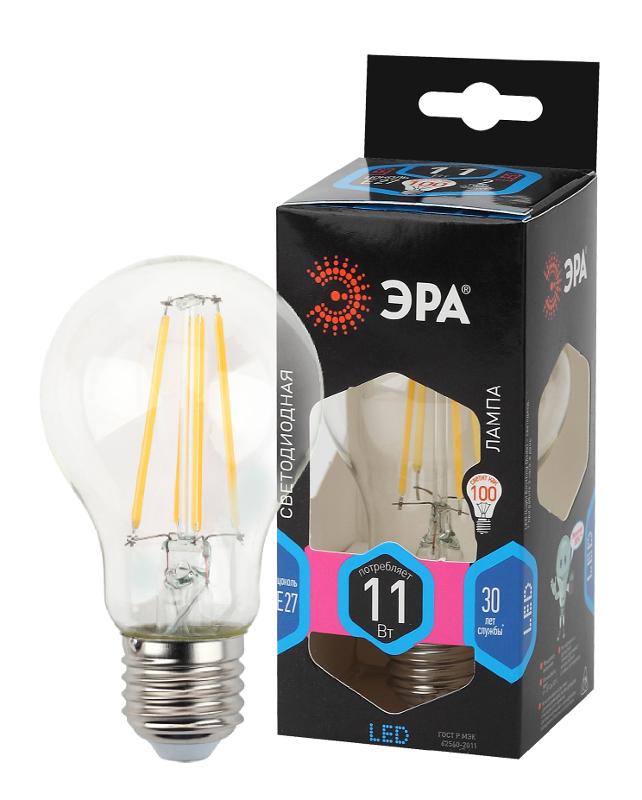 Лампа светодиодная F-LED A60-11W-840-E27 (филамент, груша, 11Вт, нейтр, Е27) | Б0035026 | ЭРА — миниатюра 1