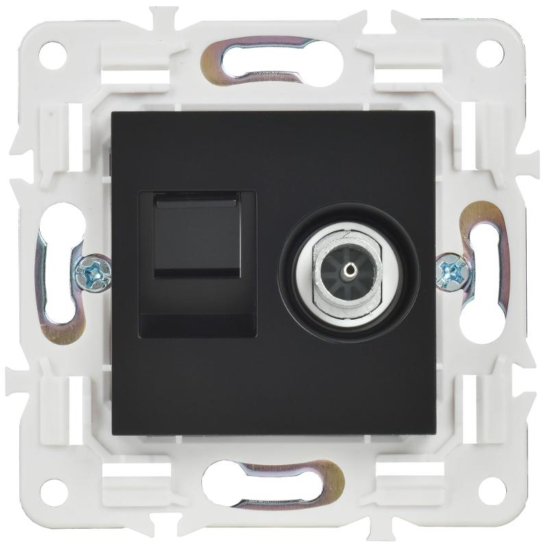 SKANDY Розетка двойная TV+RJ45 кат.5E SK-A14Bl черный | SK-AK20-1-K02 | IEK — миниатюра 2