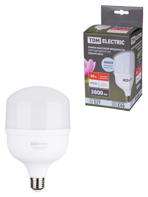Лампа светодиодная T 40 Вт, 230 В, 4000 К, E27 (120x190 мм) | SQ0340-0354 | TDM — TDM ELECTRIC