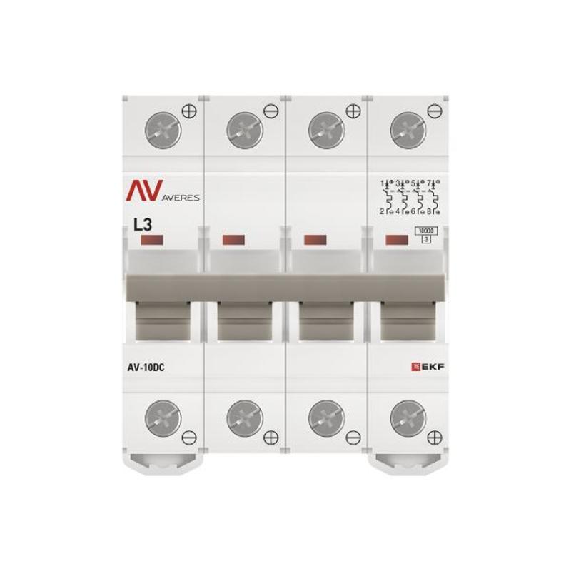 Выключатель автоматический AV-10 DC 4P 3A (L) 10kA AVERES | mcb10-DC-4-03L-av | EKF — миниатюра 4