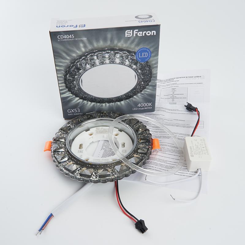 Светильник точечный встраиваемый декоративный CD4045 20LED*2835 SMD 4000K, 15W GX53, без лампы, серый, хром | 41410 | Feron — миниатюра 7
