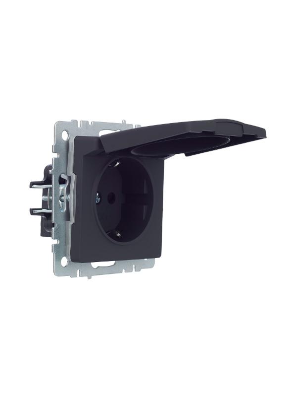 BRITE Розетка с заземлением со шторками с крышкой 16А IP44 РСбш10-3-44-БрГ графит  | BR-R16-16-44-K53 | IEK — миниатюра 5