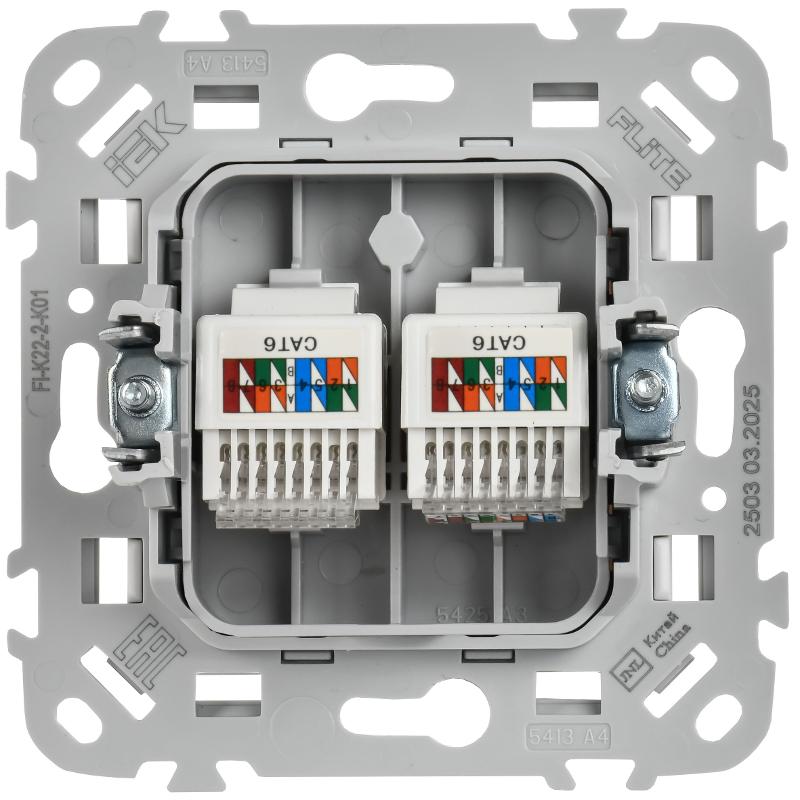 FLITE Розетка 2-ая компьютерная RJ45 кат.6 UTP РК6-2-0-ФлБ белый | FI-K22-2-K01 | IEK — миниатюра 3
