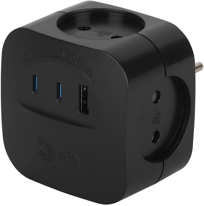 Разветвитель электрический ЭРА SP-4-3USBAC-B на 4 розетки + 3 USB A+C со шторками 10А черный | Б0069084 | ЭРА — ЭРА (Энергия света)