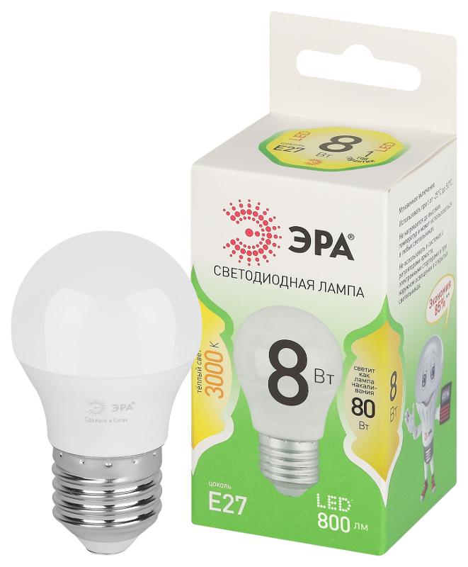 Лампа светодиодная  GREEN LINE LED P45-8W-830-E27 GL E27 8 Вт шар теплый свет | Б0067023 | ЭРА — миниатюра 1