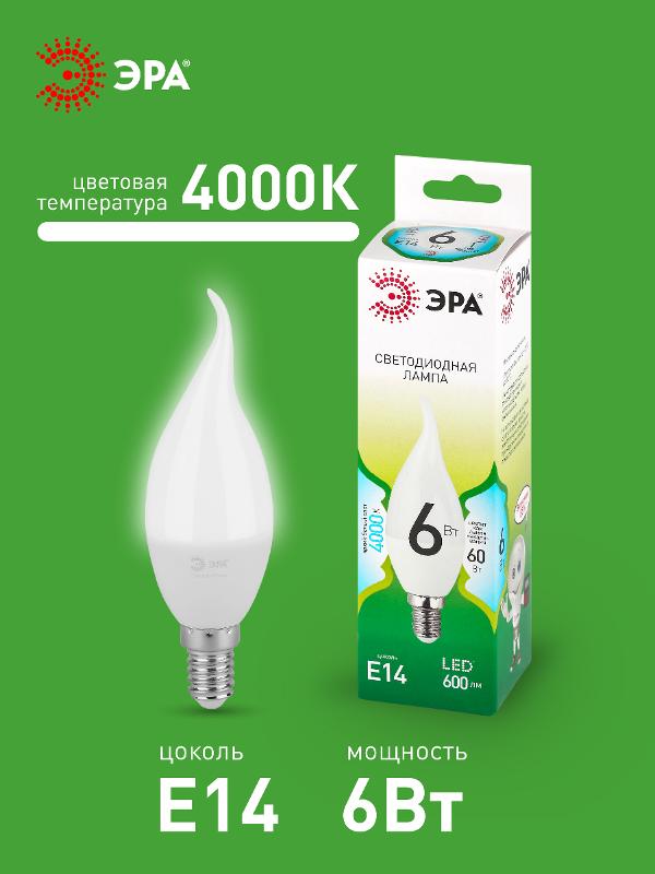 Лампа светодиодная  GREEN LINE LED BXS-6W-840-E14 GL E14 6 Вт свеча на ветру яркий белый свет | Б0067131 | ЭРА — миниатюра 3