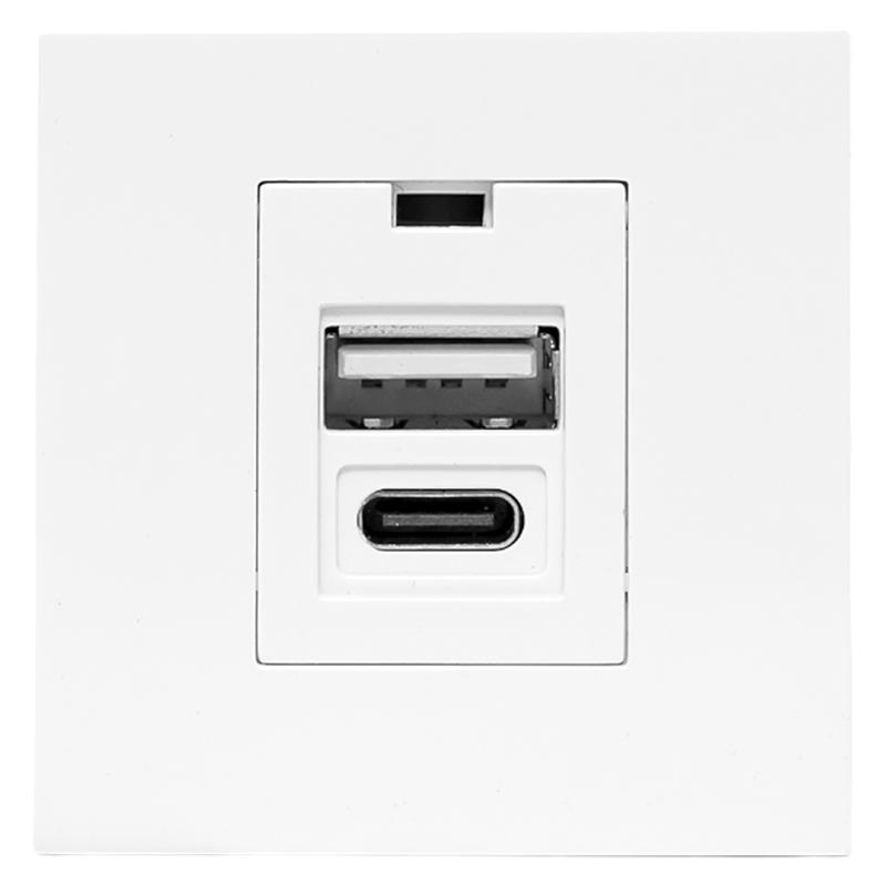 Розетка USB A+C, 2.1А, 2 гнезда, без индикатора, белая 45*45мм | E2MR2-21USB-10-AC | EKF — миниатюра 2