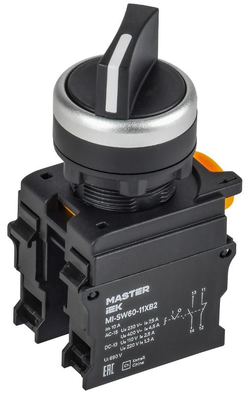 Переключатель длин. ручка 2 полож. 1NO+1NC чёрный MASTER | MI-SW60-11XB2-3-25-2-K02 | IEK — IEK (ИЭК)