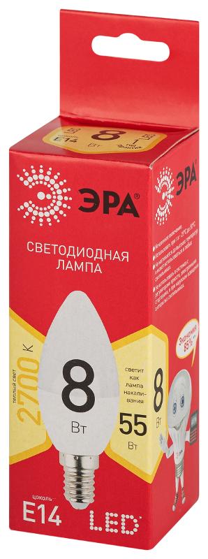 Лампа светодиодная LED B35-8W-827-E14 R (диод, свеча, 8Вт, тепл, E14) | Б0050694 | ЭРА — миниатюра 3