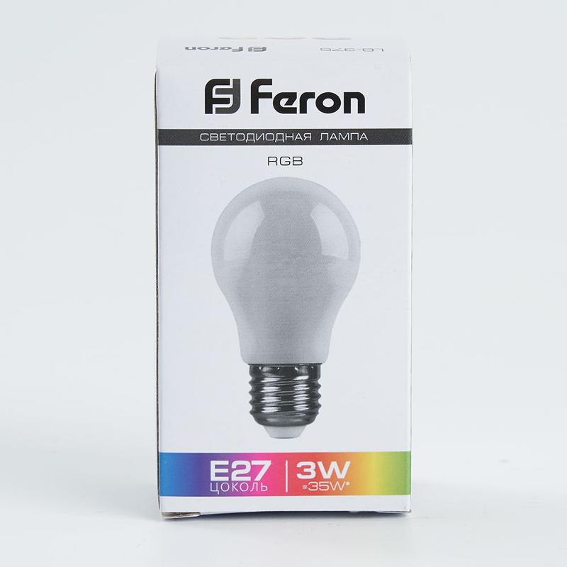 Лампа светодиодная LB-375 (3W) 230V E27 RGB для белт лайта A50 матовый плавная сменая цвета | 38118 | Feron — миниатюра 3