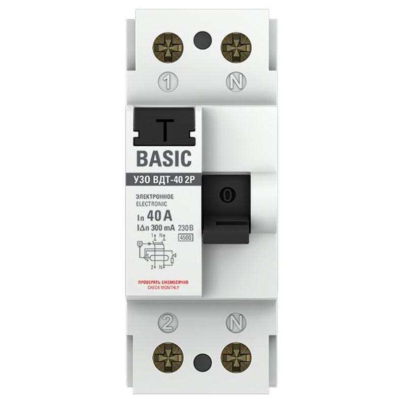 Выключатель дифференциальный (УЗО) ВД-40 2P 40А/300мА (электронное) Basic|elcb-2-40-300e-sim|EKF — миниатюра 4