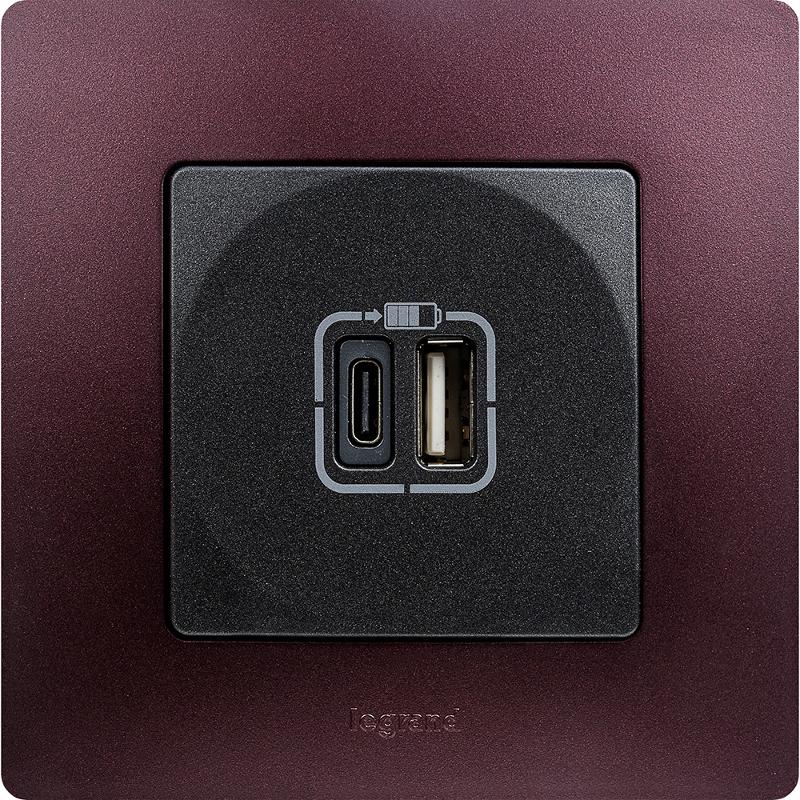 Зарядное устройство USB тип А / тип С - Legrand Etika - 3000мА 15Вт - антрацит — миниатюра 5