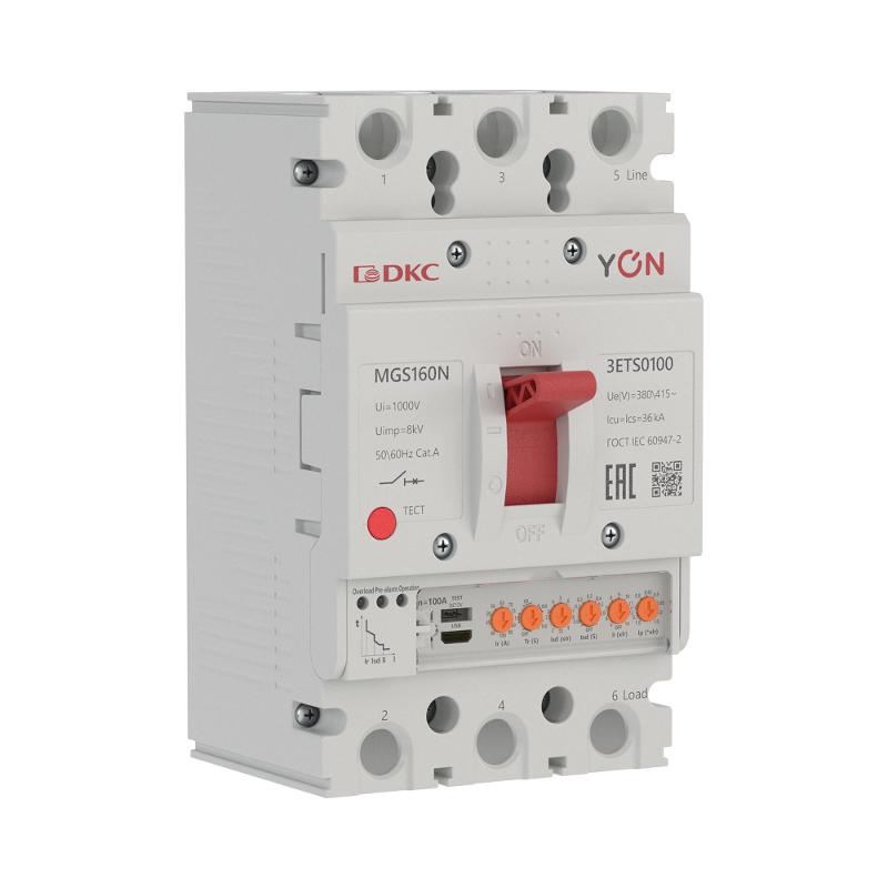 Авт. выкл. YON MGS160N 3P 40-100A 36kA с электронным расцепителем ETS | MGS160N-3ETS0100 | DKC — миниатюра 1