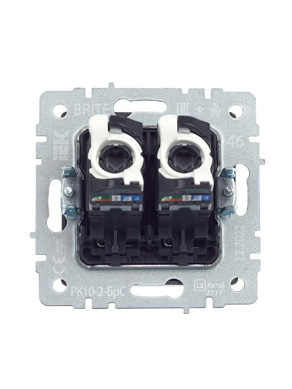 BRITE Розетка компьютерная 2-ая RJ45 кат.5E РК10-2-БрС сталь  | BR-K20-1-K46 | IEK — миниатюра 8