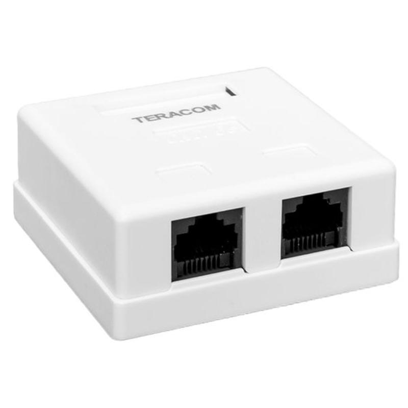 Розетка настенная TERACOM Cat.5E неэкранированная 2 порта RJ-45 Dual IDC белая | TRC-WBOX-2RJ45-5EUTP-WH | EKF — EKF