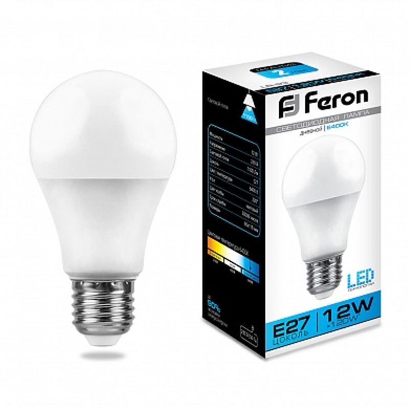 Лампа светодиодная LB-93 (12W) 230V E27 6400K A60 | 25490 | FERON — Feron