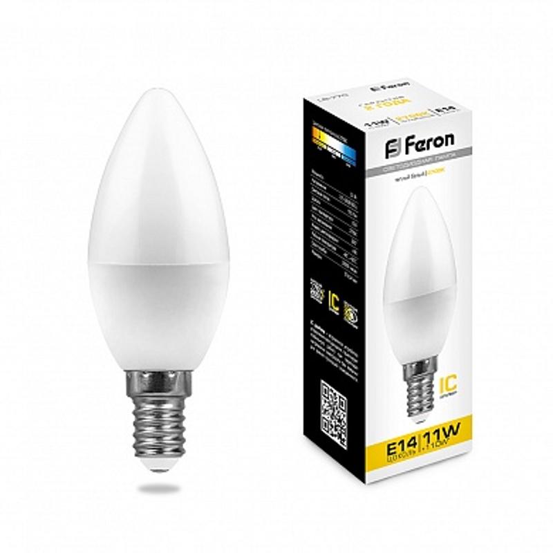 Лампа светодиодная LB-770 (11W) 230V E14 2700K свеча | 25941 | FERON — миниатюра 1