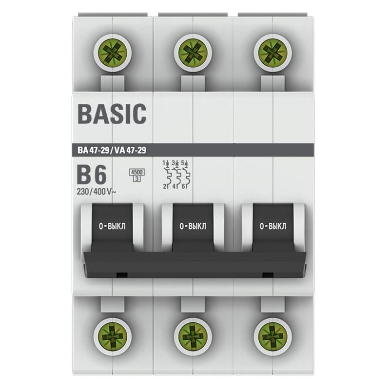 Выключатель автоматический трехполюсный 3P 6А (B) 4,5кА ВА 47-29 Basic|mcb4729-3-06-B|EKF — миниатюра 2