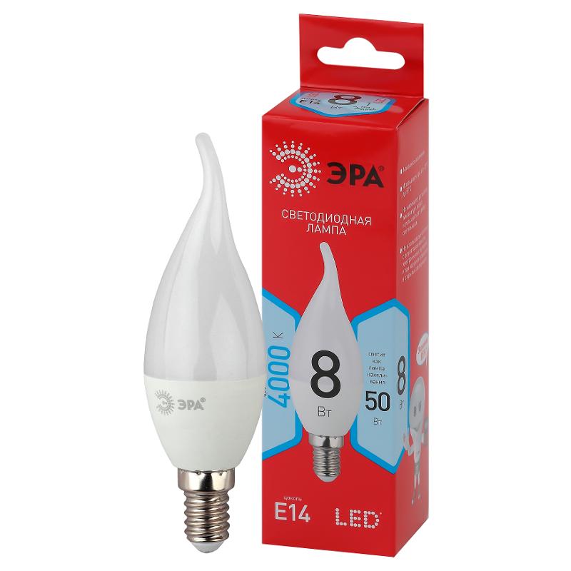Лампа светодиодная LED BXS-8W-840-E14 R (диод, свеча на ветру, 8Вт, нейтр, E14) | Б0051848 | ЭРА — миниатюра 1