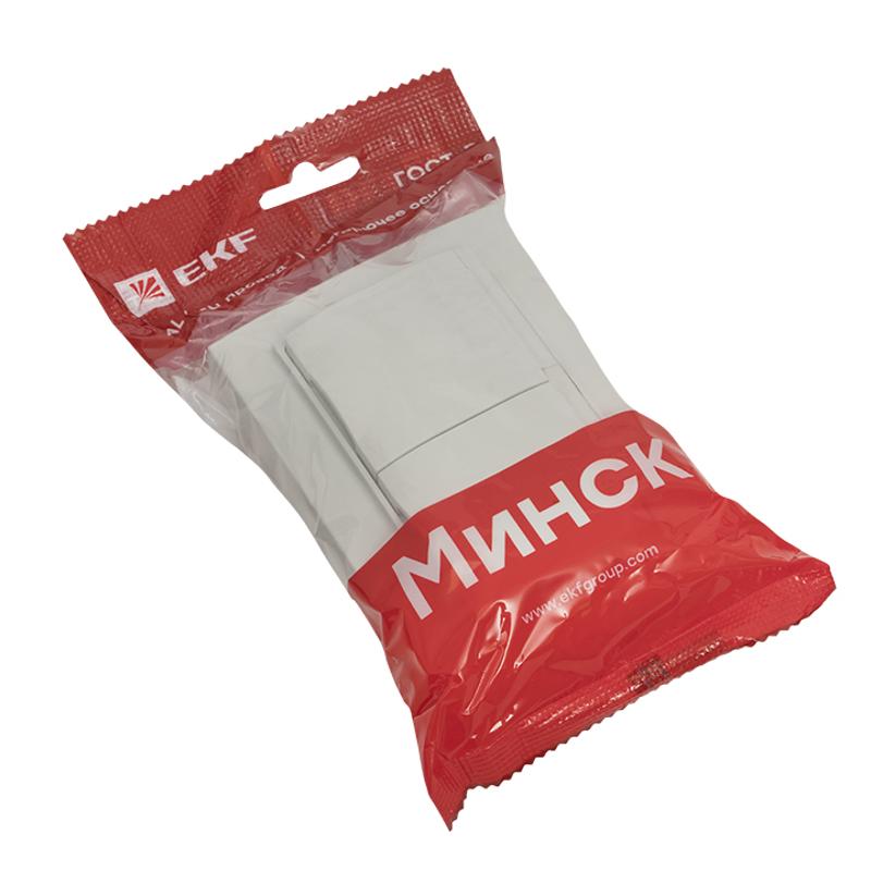 Минск Розетка 2-местная СП с/з с крышкой 16А белая с защ. штор. IP44 | ERR16-129-200-44 | EKF — миниатюра 7