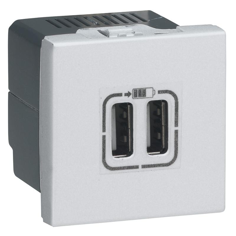 Mosaic USB розетка для зарядки двойная, цвет алюминий | 079394 | Legrand — Legrand