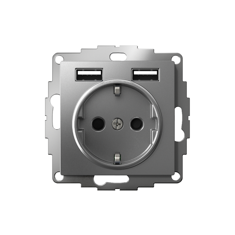AtlasDesign Сталь Розетка 16А c 2 USB A+A, 5В/2,4 А, 2х5В/1,2 А, механизм | ATN000930 | SE — миниатюра 2