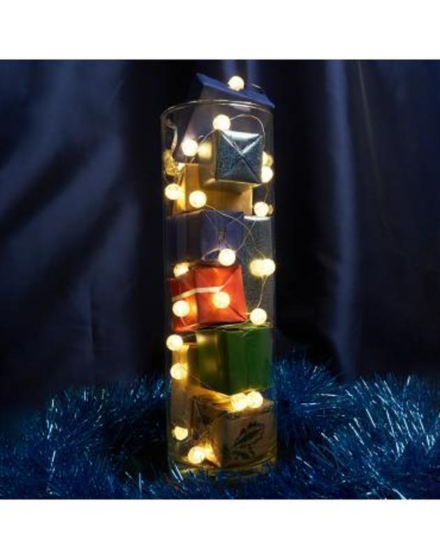 Гирлянда линейная Лед шарики, 30 LED 3м, 2700K, батарейки 3*АА,  IP 20,  шнур 0,5м ,CL565 | 48611 | FERON — Feron