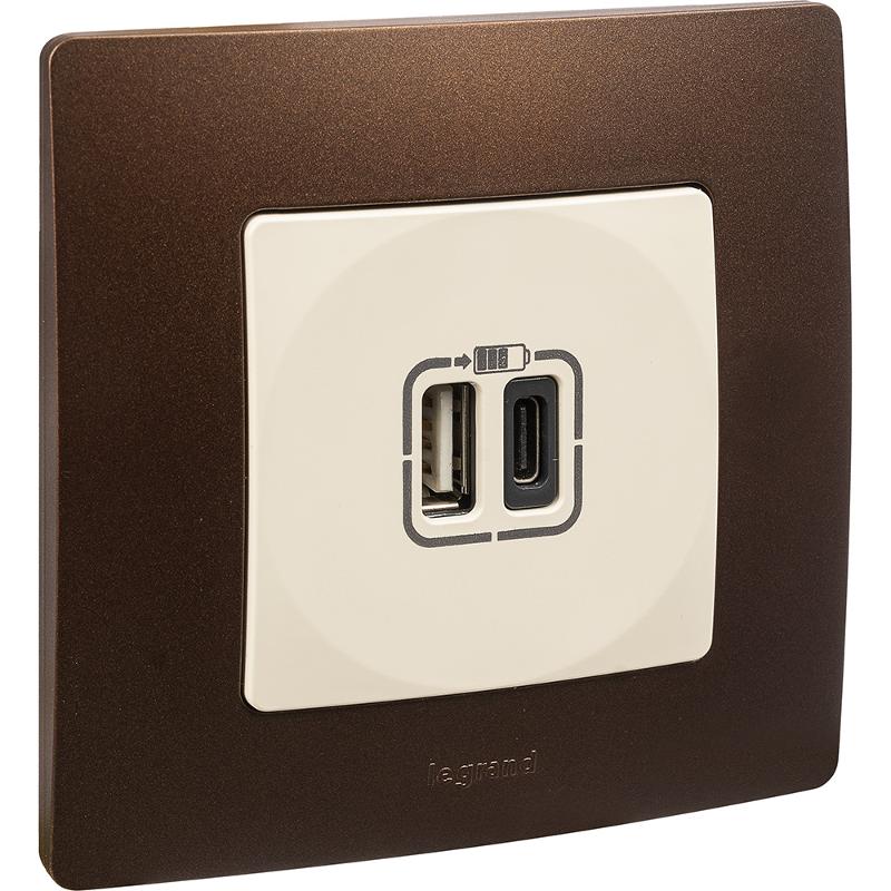 Зарядное устройство USB тип А / тип С - Legrand Etika - 3000мА 15Вт - слоновая кость — миниатюра 4