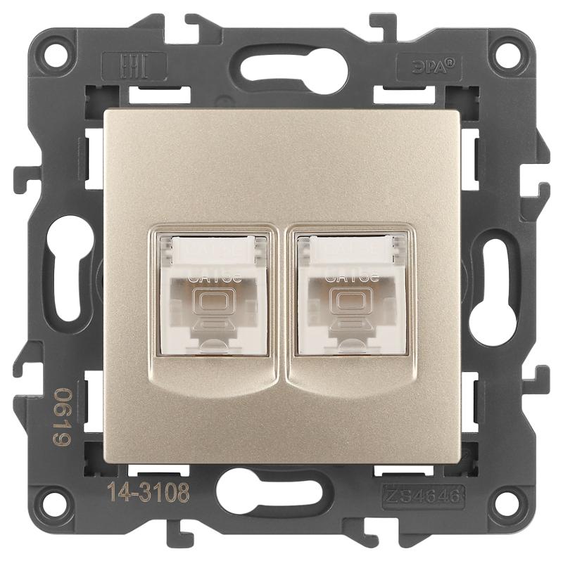 14-3108-04 Розетка 2хRJ45, IP20, шампань | Б0034311 | ЭРА — миниатюра 4