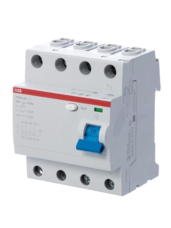 Выключатель дифференциальный (УЗО) F204 4п 25А 30мА тип AC | 2CSF204001R1250 | ABB — ABB