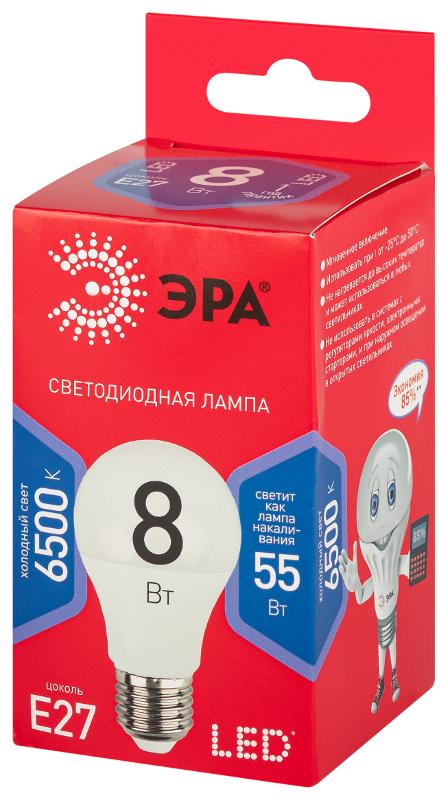 Лампа светодиодная ЭКО LED A60-8W-865-E27 R (диод, груша, 8Вт, хол, E27) | Б0045323 | ЭРА — миниатюра 5
