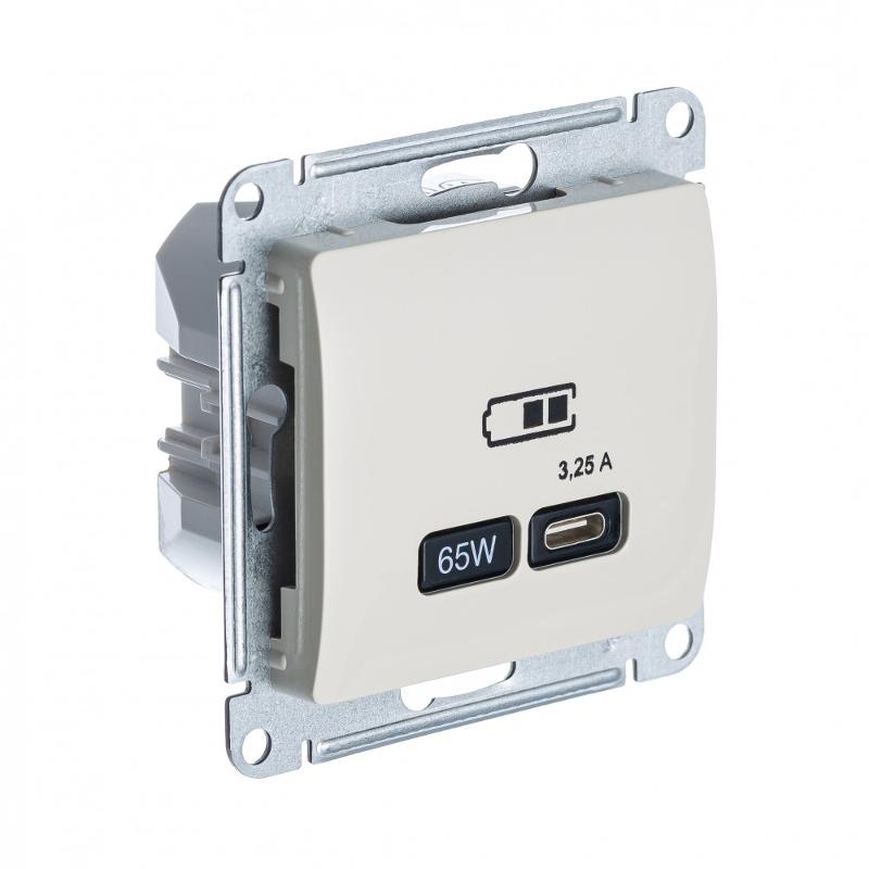 Glossa Молочный USB Розетка тип-C 65W высокоскор.заряд. QC PD | GSL000927 | SE — Systeme Electric