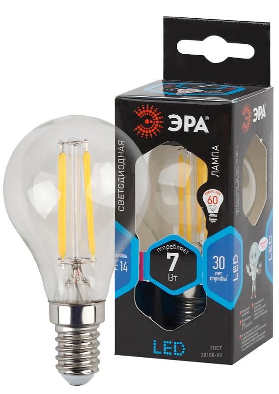 Лампа светодиодная F-LED P45-7W-840-E14 (филамент, шар, 7Вт, нейтр, E14) | Б0027947 | ЭРА — миниатюра 1
