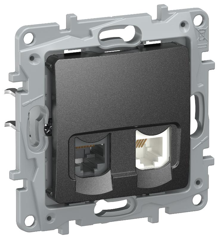 Etika Антрацит Розетка двойная RJ11+RJ45 кат.5E UTP  | 6726521 | IEK — IEK (ИЭК)