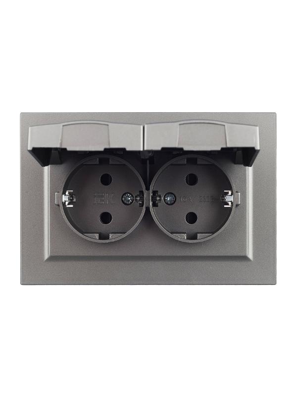 BRITE Розетка 2-ая с крышкой 16А в сб IP44 РСбш12-3-44-БрС сталь | BR-R26-16-44-K46-F | IEK — миниатюра 10
