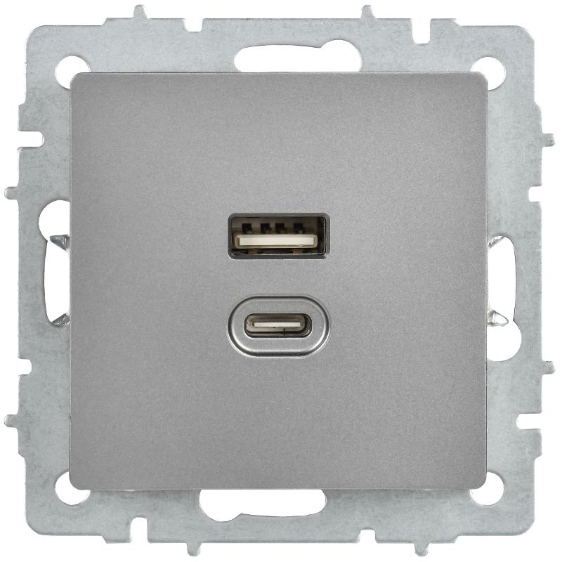 BRITE Роз. USB A+C 45Вт высокоск. зар. РЮ11-2-БрС сталь | BR-U22-045-K46 | IEK — миниатюра 2