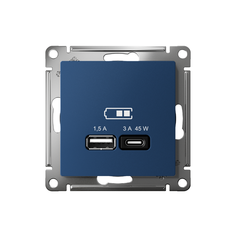 AtlasDesign Аквамарин USB Розетка A + тип-C 45Вт высокоскоростной заряд QC,PD, механизм | ATN001129 | SE — миниатюра 2