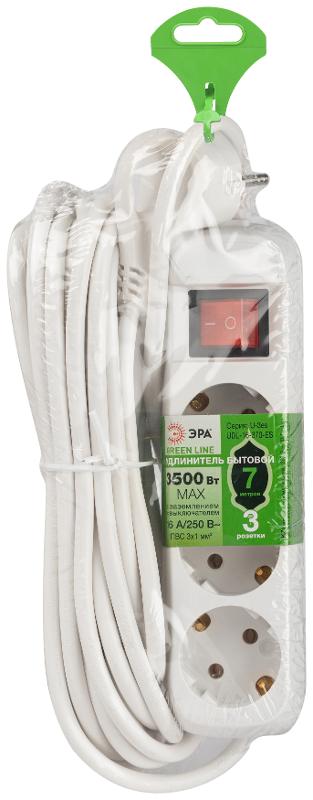 Удлинитель электрический ЭРА UDL-16-370-ES Greenline 3 розетки с заземлением с выключателем 7м ПВС 3x1мм2  | Б0065012 | ЭРА — миниатюра 2