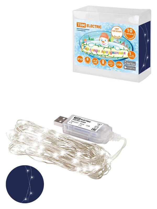 Гирлянда светодиодная "Роса 100-Д" 10 м, 100LED, белый, ПДУ, USB, IP20, | SQ0361-0089 | TDM — TDM ELECTRIC