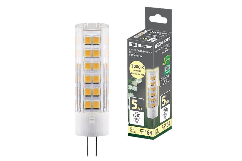 Лампа светодиодная G4-5 Вт-AC/DC 12 В-3000 К, SMD, 16x57 мм | SQ0340-0213 | TDM — фото 1 | Sento