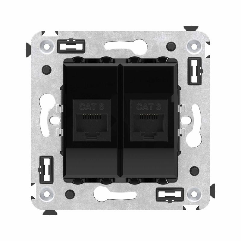 Компьютерная розетка RJ-45 без шторки в стену, кат.6 двойная, "Avanti", "Черный квадрат" | 4402694 | DKC — миниатюра 1