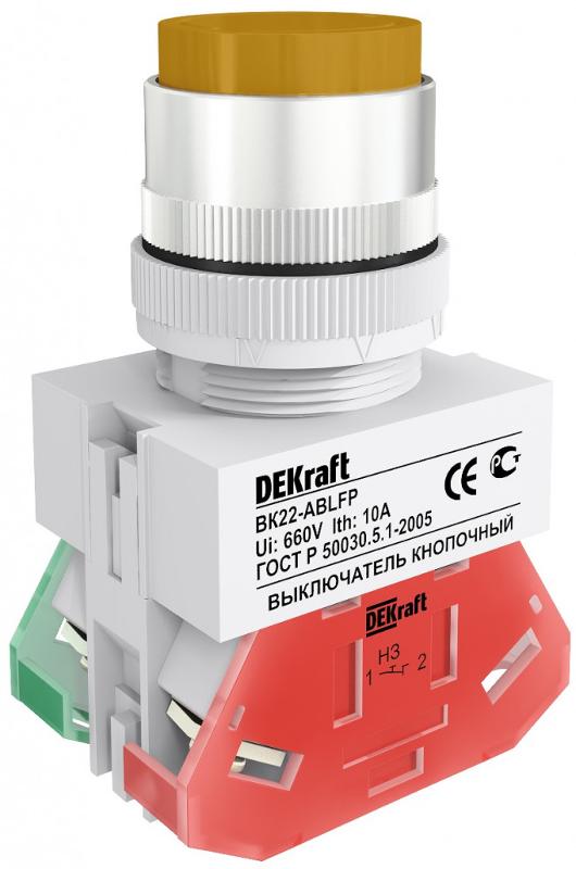 Выкл. кноп. с фикс. ABFP 22 мм жел. LED 220В ВK-22  | 25138DEK | DEKraft — DEKraft
