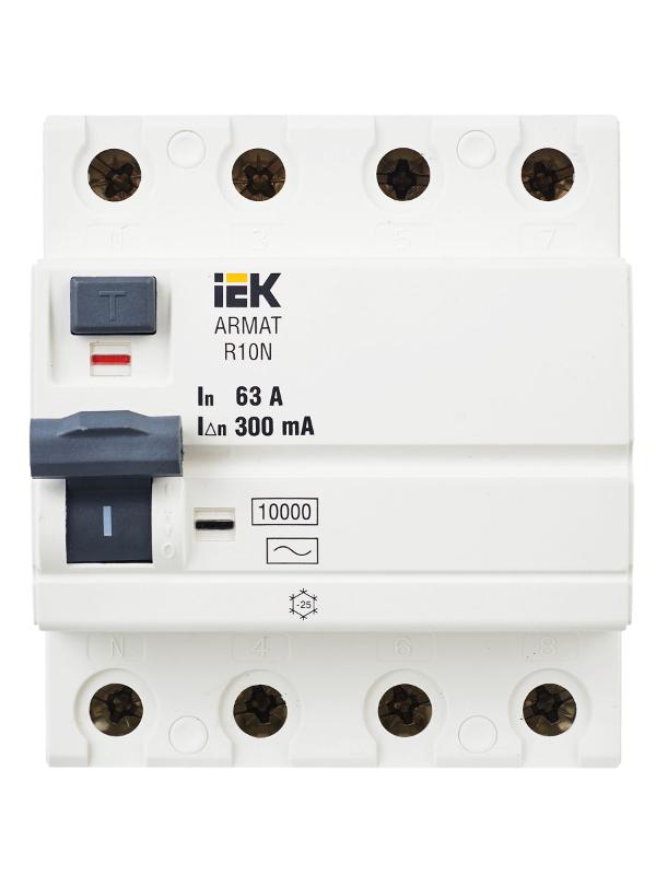Выключатель дифференциальный (УЗО) R10N 4P 63А 300мА тип AC ARMAT | AR-R10N-4-063C300 | IEK — миниатюра 2