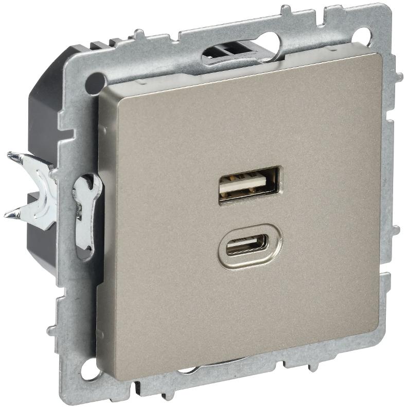 BRITE Роз. USB A+C 45Вт высокоск. зар. РЮ11-2-БрШ шамп. | BR-U22-045-K37 | IEK — IEK (ИЭК)